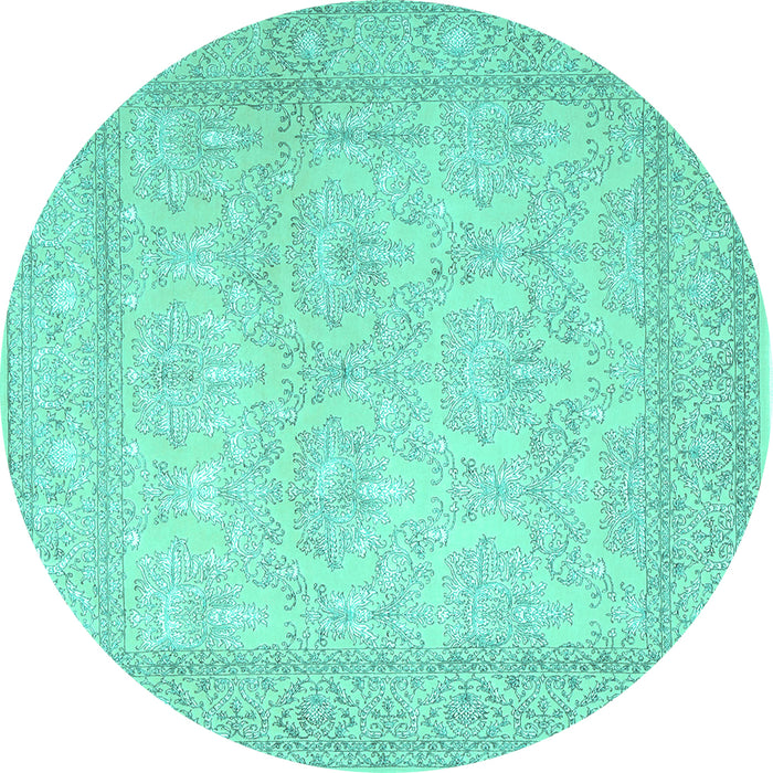 Round Machine Washable Persian Turquoise Traditional Area Rugs, wshtr2061turq