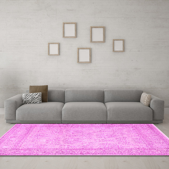 Machine Washable Persian Pink Traditional Rug in a Living Room, wshtr2061pnk