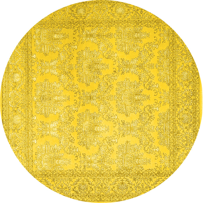 Round Machine Washable Persian Yellow Traditional Rug, wshtr2061yw