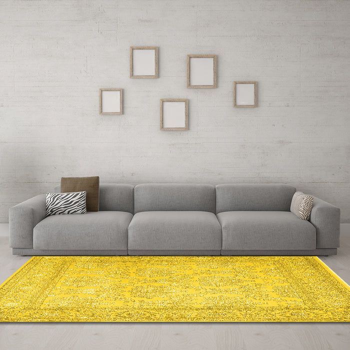 Machine Washable Persian Yellow Traditional Rug in a Living Room, wshtr2061yw