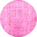 Round Machine Washable Persian Pink Traditional Rug, wshtr2062pnk