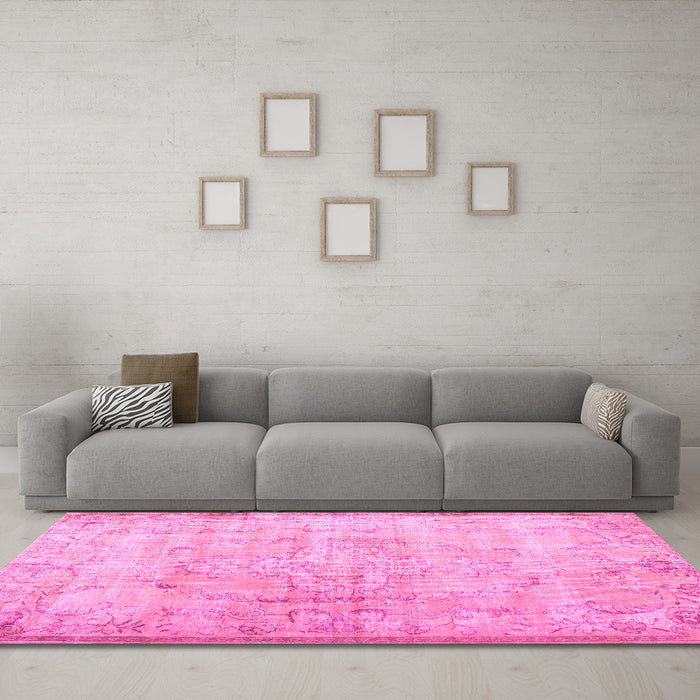 Machine Washable Persian Pink Traditional Rug in a Living Room, wshtr2062pnk
