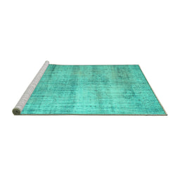 Sideview of Machine Washable Persian Turquoise Traditional Area Rugs, wshtr2063turq