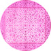 Round Machine Washable Oriental Pink Traditional Rug, wshtr2064pnk