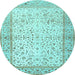 Round Machine Washable Oriental Light Blue Traditional Rug, wshtr2064lblu