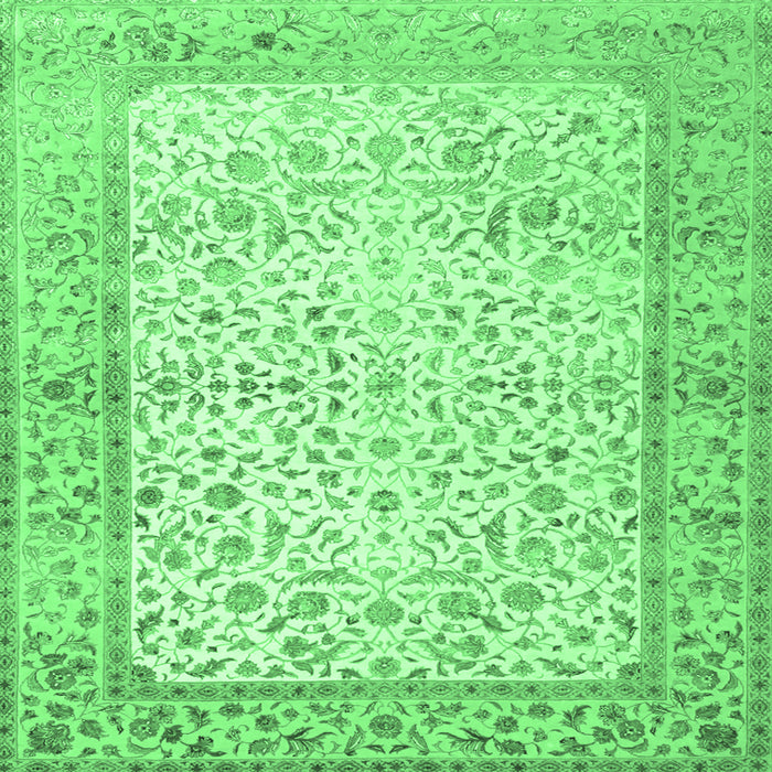 Square Machine Washable Oriental Emerald Green Traditional Area Rugs, wshtr2064emgrn