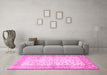 Machine Washable Oriental Pink Traditional Rug in a Living Room, wshtr2064pnk