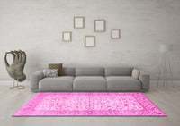 Machine Washable Oriental Pink Traditional Rug, wshtr2064pnk