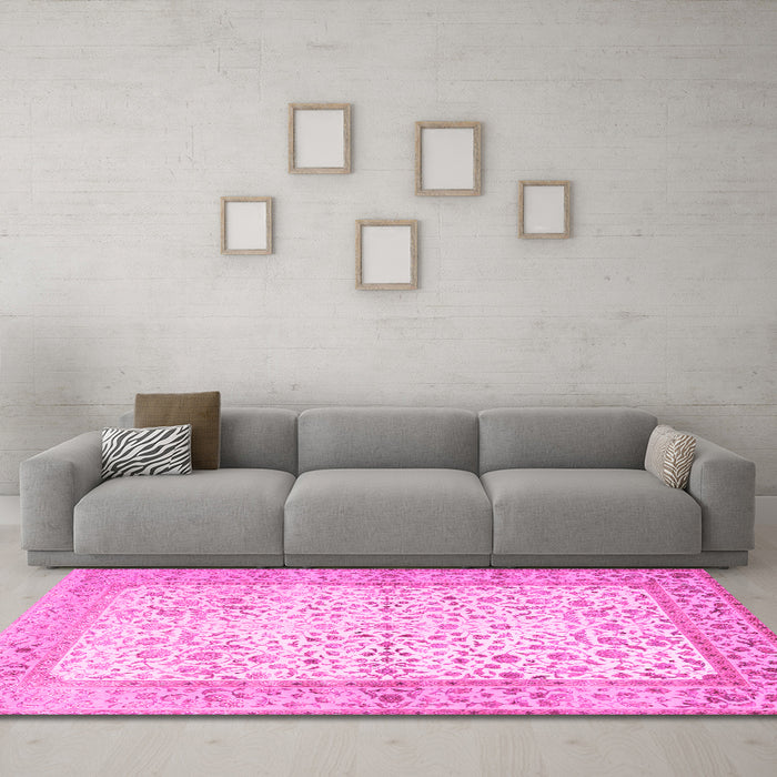 Machine Washable Oriental Pink Traditional Rug in a Living Room, wshtr2064pnk