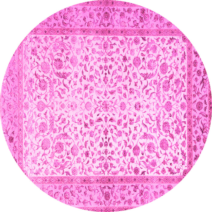 Round Oriental Pink Traditional Rug, tr2064pnk