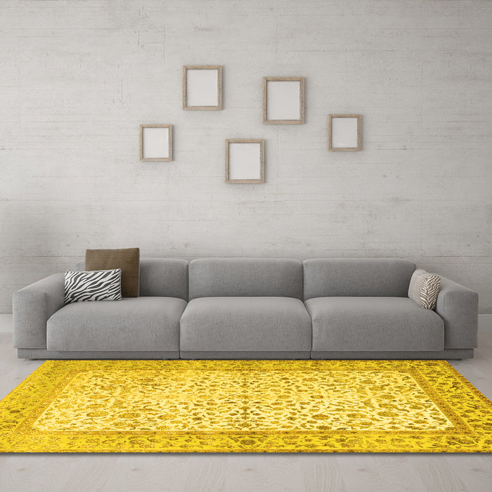 Machine Washable Oriental Yellow Traditional Rug in a Living Room, wshtr2064yw