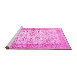 Sideview of Machine Washable Oriental Pink Traditional Rug, wshtr2064pnk