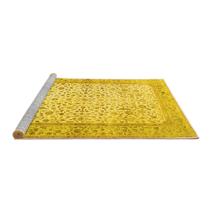 Sideview of Machine Washable Oriental Yellow Traditional Rug, wshtr2064yw
