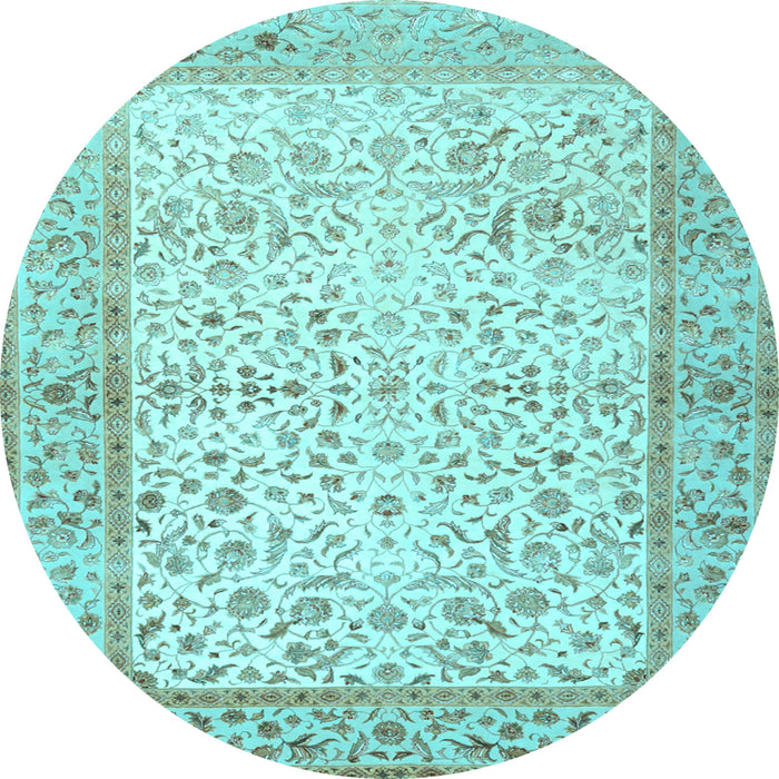 Round Oriental Light Blue Traditional Rug, tr2064lblu
