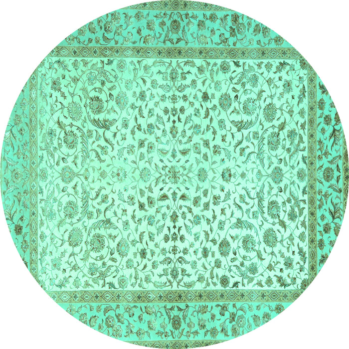 Round Oriental Turquoise Traditional Rug, tr2064turq