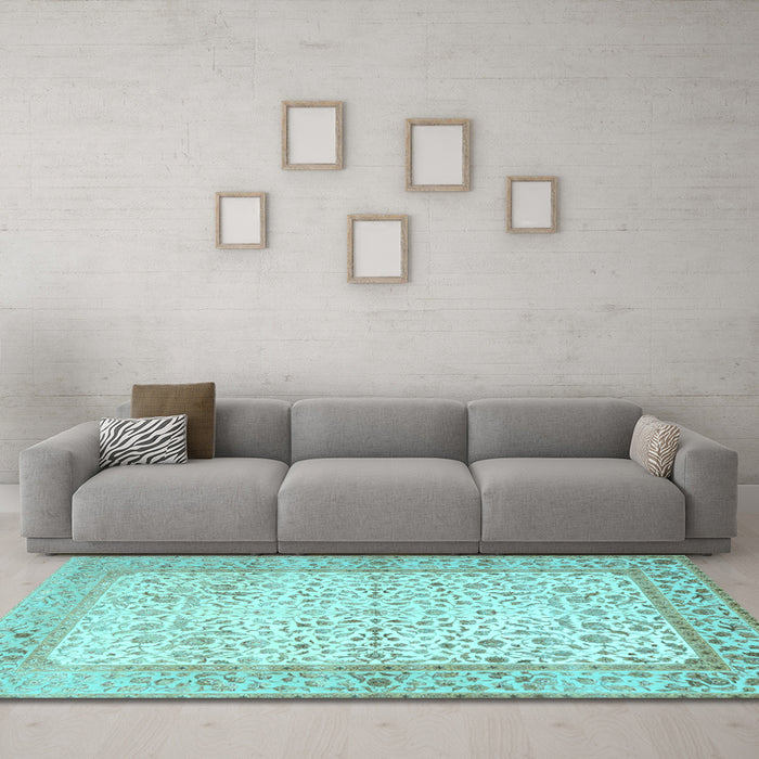Machine Washable Oriental Light Blue Traditional Rug in a Living Room, wshtr2064lblu