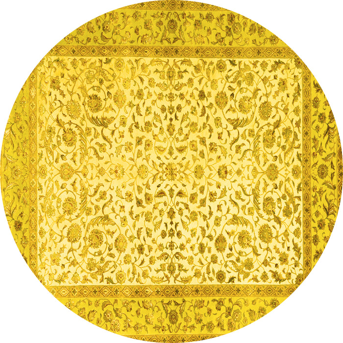 Round Machine Washable Oriental Yellow Traditional Rug, wshtr2064yw