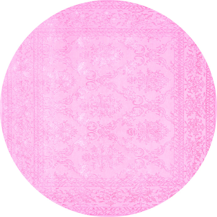 Round Machine Washable Persian Pink Traditional Rug, wshtr2065pnk