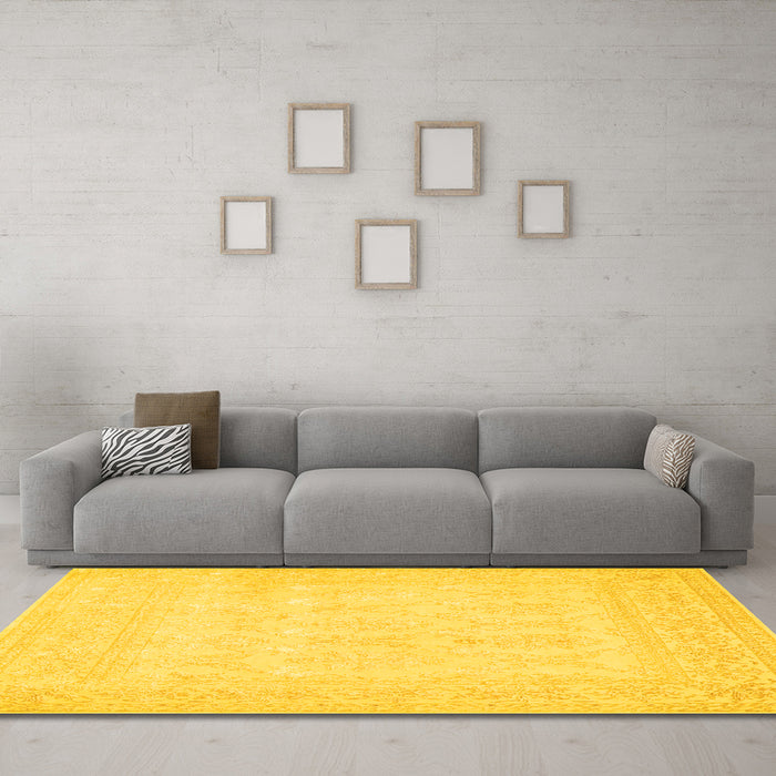 Machine Washable Persian Yellow Traditional Rug in a Living Room, wshtr2065yw