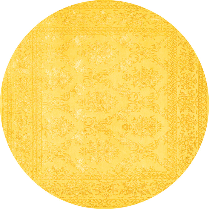 Round Machine Washable Persian Yellow Traditional Rug, wshtr2065yw
