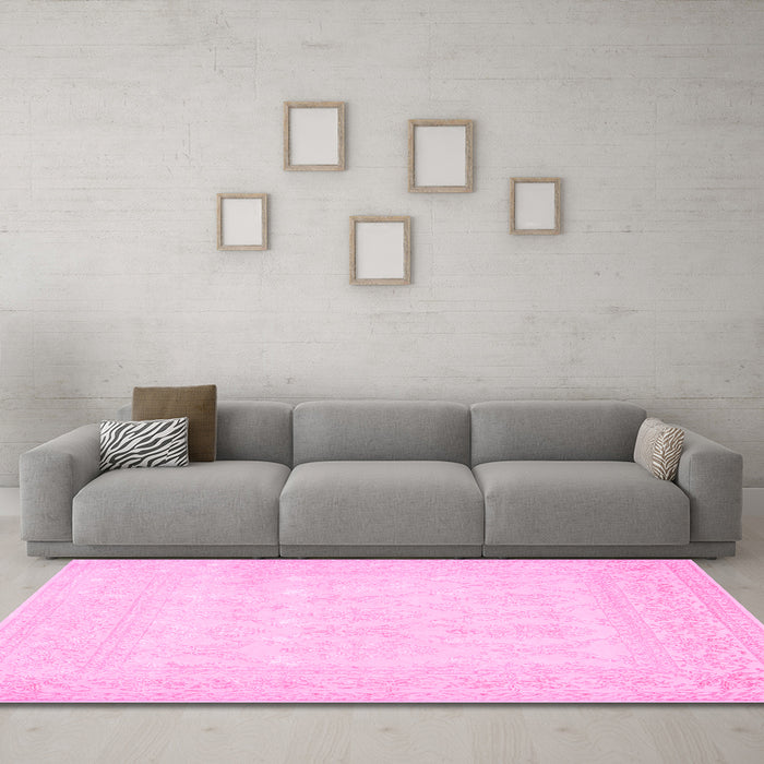 Machine Washable Persian Pink Traditional Rug in a Living Room, wshtr2065pnk
