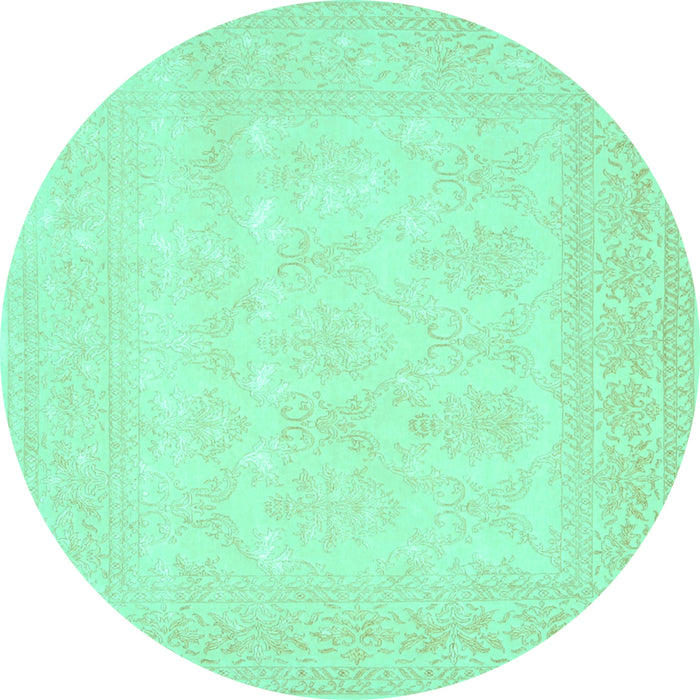Round Machine Washable Persian Turquoise Traditional Area Rugs, wshtr2065turq