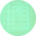 Round Machine Washable Persian Turquoise Traditional Area Rugs, wshtr2065turq