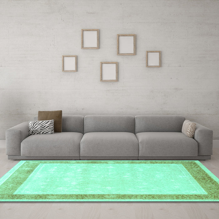 Machine Washable Persian Turquoise Traditional Area Rugs in a Living Room,, wshtr2066turq