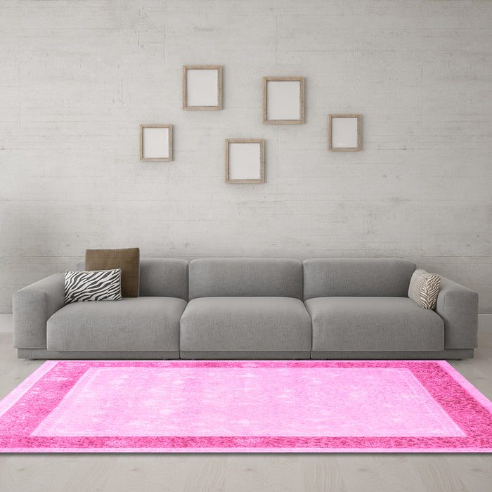 Machine Washable Persian Pink Traditional Rug in a Living Room, wshtr2066pnk