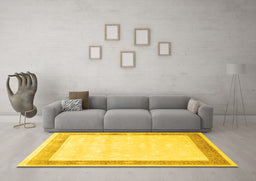 Machine Washable Persian Yellow Traditional Rug in a Living Room, wshtr2066yw