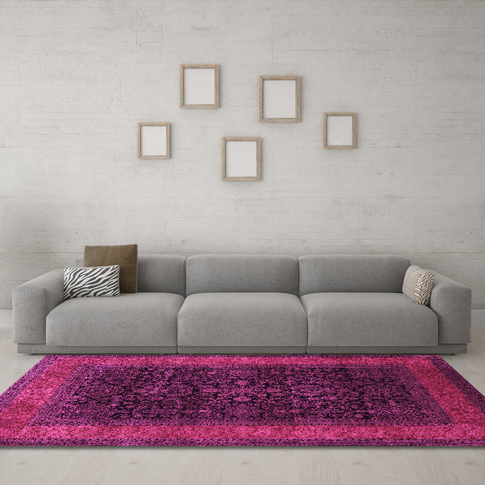 Machine Washable Persian Pink Traditional Rug in a Living Room, wshtr2067pnk