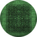 Round Machine Washable Persian Emerald Green Traditional Area Rugs, wshtr2067emgrn