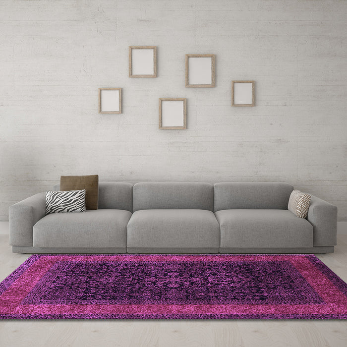 Machine Washable Persian Purple Traditional Area Rugs in a Living Room, wshtr2067pur