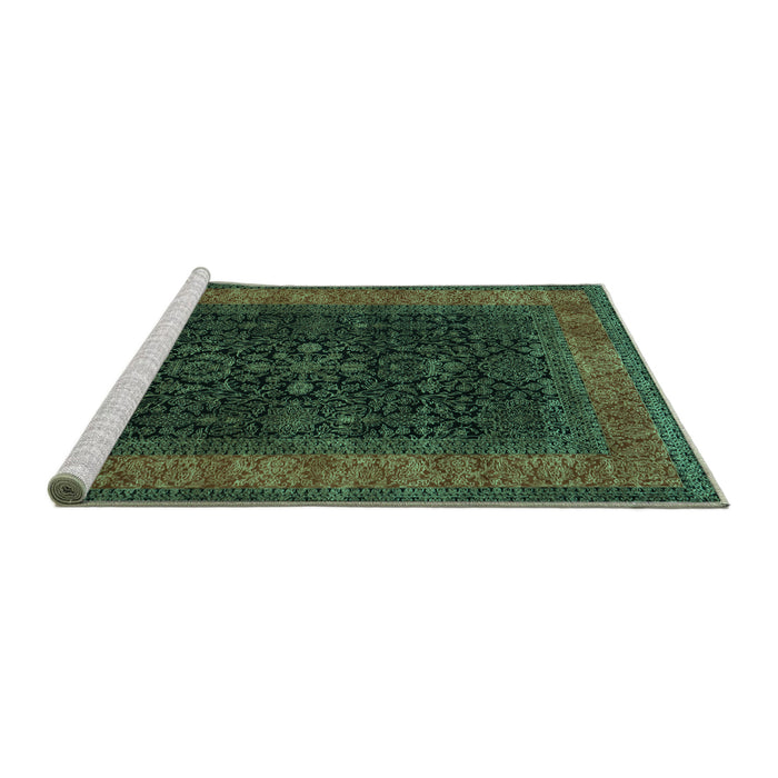 Sideview of Machine Washable Persian Turquoise Traditional Area Rugs, wshtr2067turq