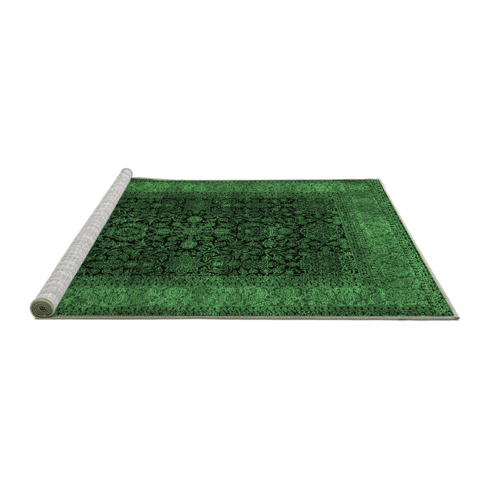 Sideview of Machine Washable Persian Emerald Green Traditional Area Rugs, wshtr2067emgrn