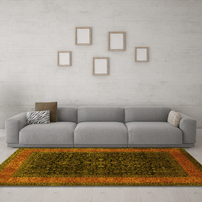 Machine Washable Persian Yellow Traditional Rug in a Living Room, wshtr2067yw