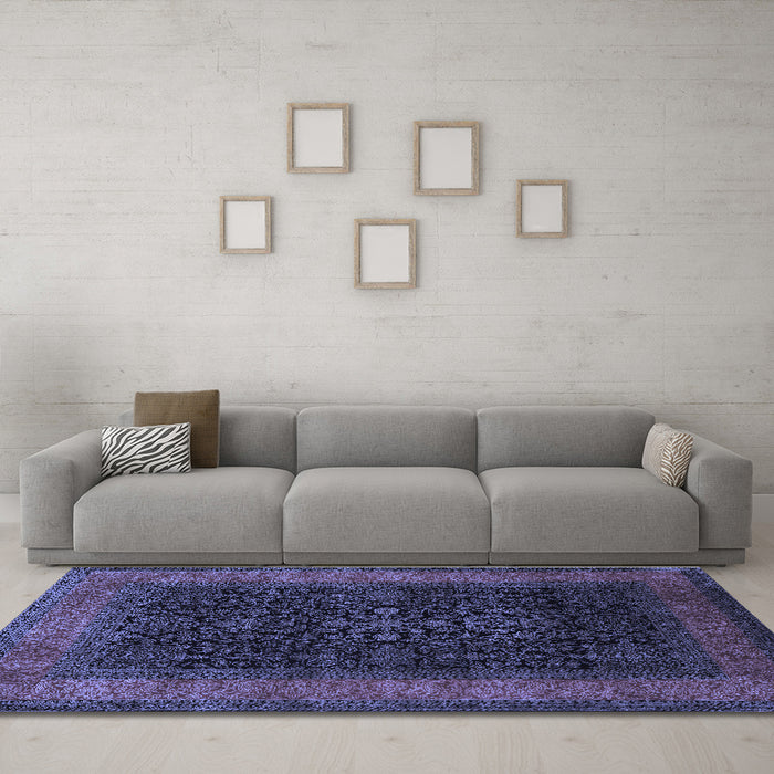 Machine Washable Persian Blue Traditional Rug in a Living Room, wshtr2067blu