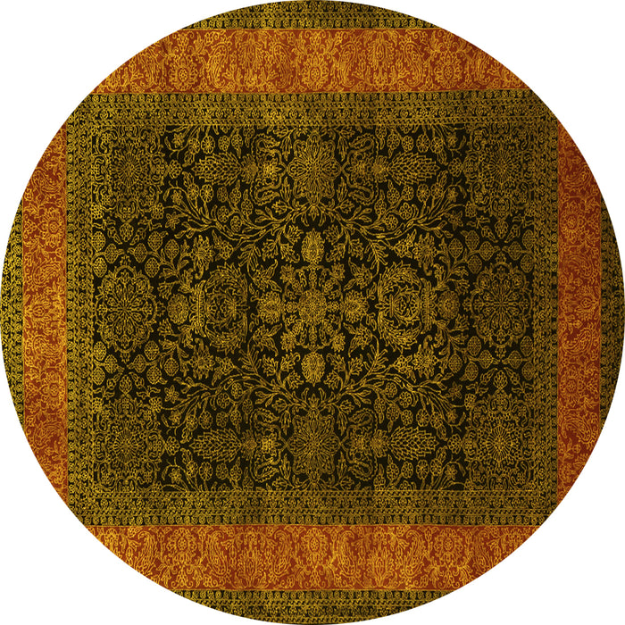 Round Persian Yellow Traditional Rug, tr2067yw