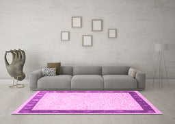 Machine Washable Persian Pink Traditional Rug in a Living Room, wshtr2068pnk