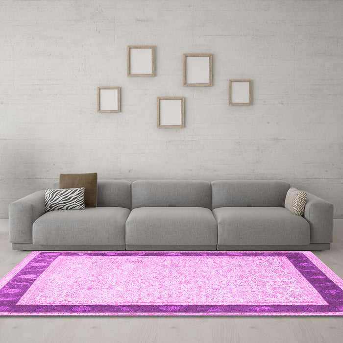Machine Washable Persian Pink Traditional Rug in a Living Room, wshtr2068pnk