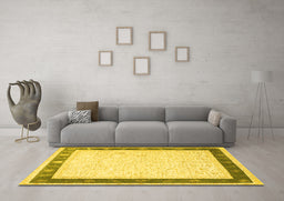 Machine Washable Persian Yellow Traditional Rug in a Living Room, wshtr2068yw