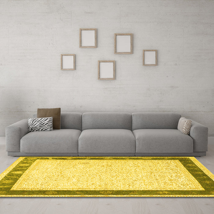 Machine Washable Persian Yellow Traditional Rug in a Living Room, wshtr2068yw