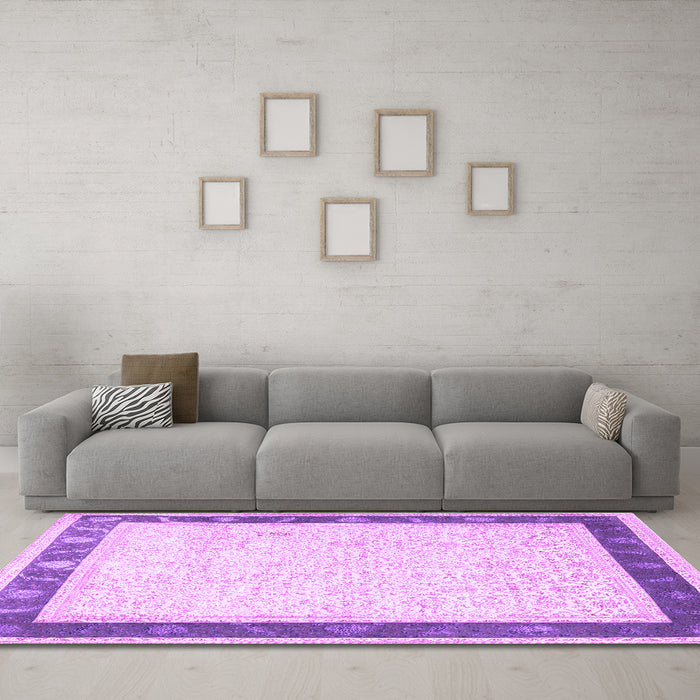 Machine Washable Persian Purple Traditional Area Rugs in a Living Room, wshtr2068pur