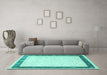 Machine Washable Persian Turquoise Traditional Area Rugs in a Living Room,, wshtr2068turq