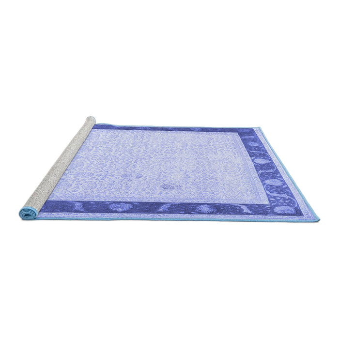 Sideview of Machine Washable Persian Blue Traditional Rug, wshtr2068blu