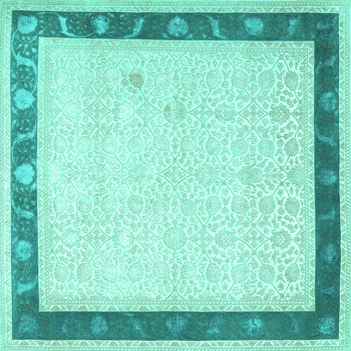 Square Machine Washable Persian Turquoise Traditional Area Rugs, wshtr2068turq