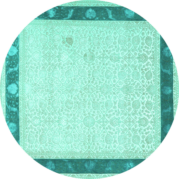 Round Machine Washable Persian Turquoise Traditional Area Rugs, wshtr2068turq