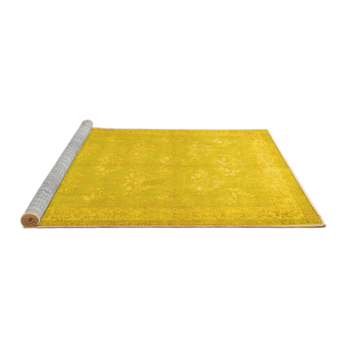 Sideview of Machine Washable Persian Yellow Traditional Rug, wshtr2069yw