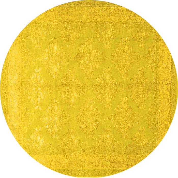 Round Machine Washable Persian Yellow Traditional Rug, wshtr2069yw