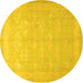 Round Machine Washable Persian Yellow Traditional Rug, wshtr2069yw